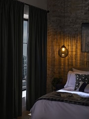 Black Cotton Blackout/Thermal Pencil Pleat Curtains - Image 2 of 7