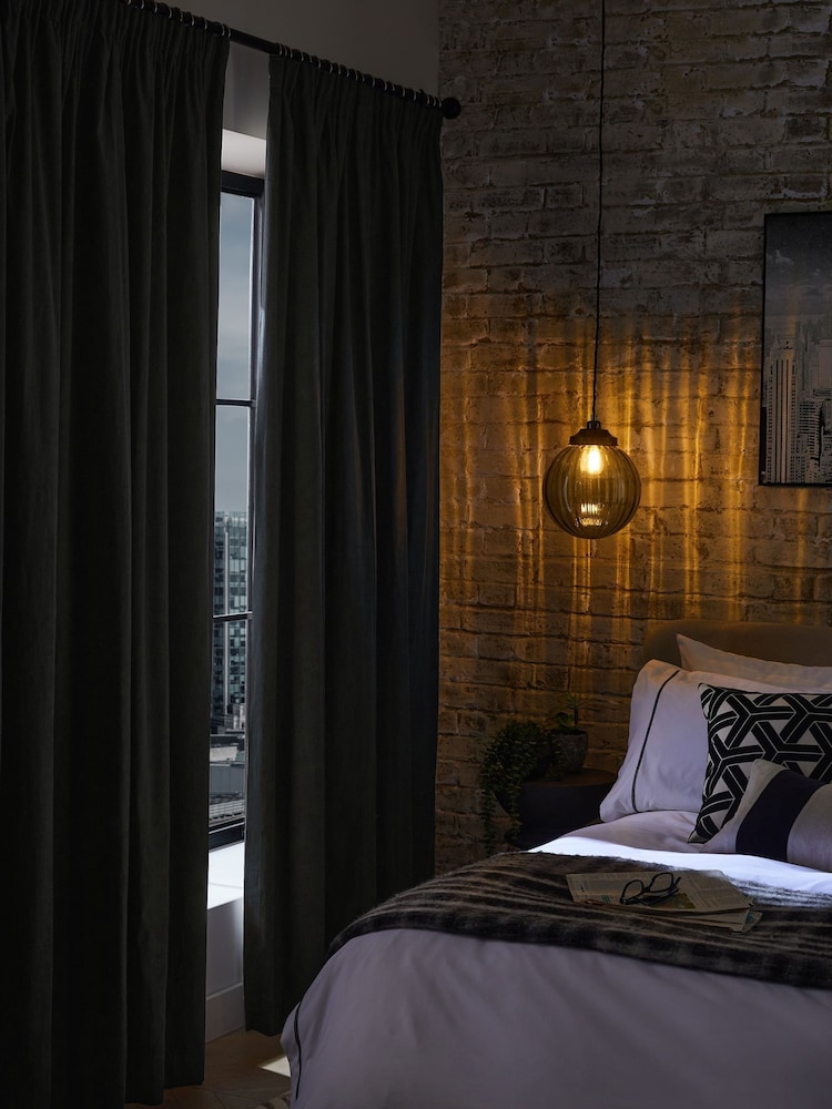 Black Cotton Blackout/Thermal Pencil Pleat Curtains - Image 2 of 7