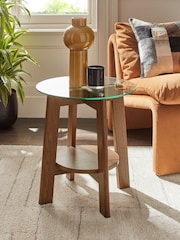 Dark Marlow Glass and Oak Effect Side Table - Image 1 of 7