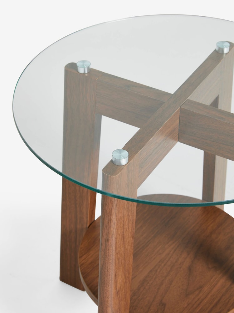 Dark Marlow Glass and Oak Effect Side Table - Image 7 of 7