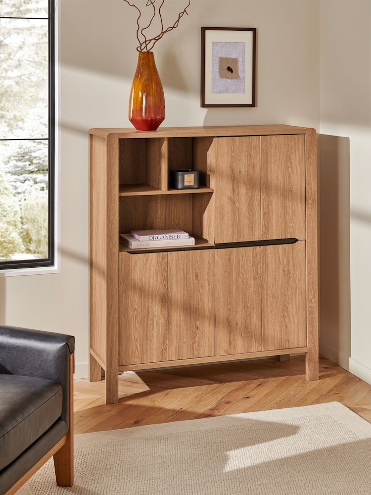Natural Dexter Oak Effect Tall Sideboard - Image 1 of 8