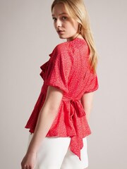 Ted Baker Pink Devonaa Puff Sleeve Ruffle Top With Ties - Image 2 of 6