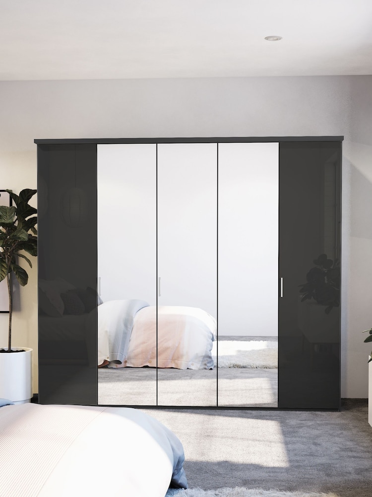 Wiemann Peyton Graphite Glass and Mirror Semi Fitted 5 Door Wardrobe - Image 1 of 6