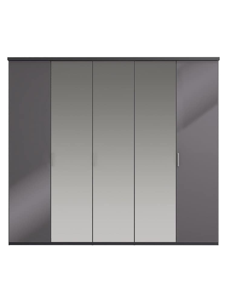 Wiemann Peyton Graphite Glass and Mirror Semi Fitted 5 Door Wardrobe - Image 2 of 6