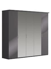 Wiemann Peyton Graphite Glass and Mirror Semi Fitted 5 Door Wardrobe - Image 3 of 6