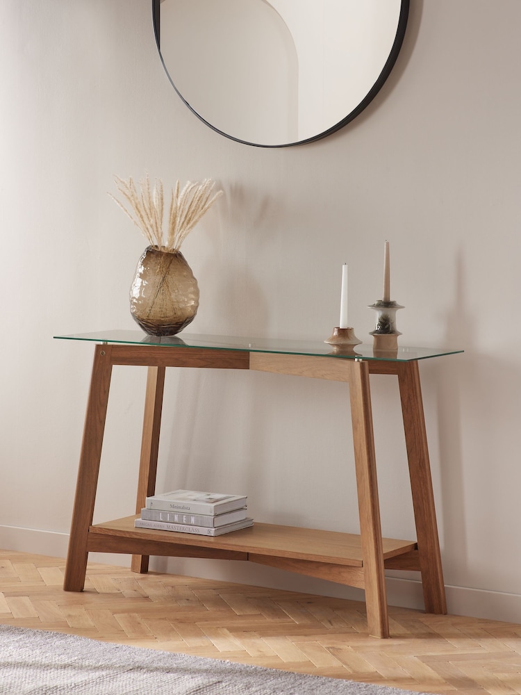 Dark Natural Marlow Oak Effect Console Table - Image 1 of 6