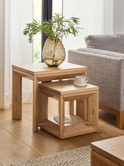 Natural Chunky Chamfered Set of 2 Oak and Oak Veneer Nest of Tables - Image 1 of 1