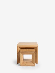 Natural Chunky Chamfered Set of 2 Oak and Oak Veneer Nest of Tables - Image 6 of 7