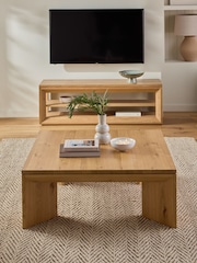 Natural Chunky Chamfered Oak and Oak Veneer Large Coffee Table - Image 2 of 6