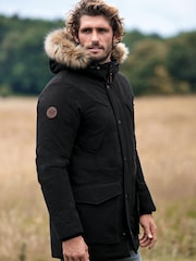 Black Shower Resistant Hooded Parka Coat - Image 1 of 8
