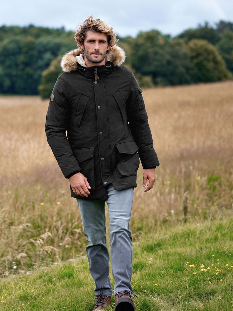 Black Shower Resistant Hooded Parka Coat - Image 2 of 8