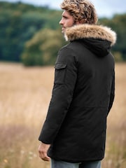 Black Shower Resistant Hooded Parka Coat - Image 3 of 8