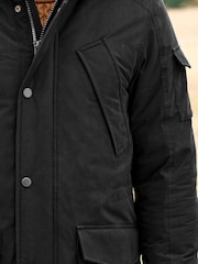 Black Shower Resistant Hooded Parka Coat - Image 6 of 8