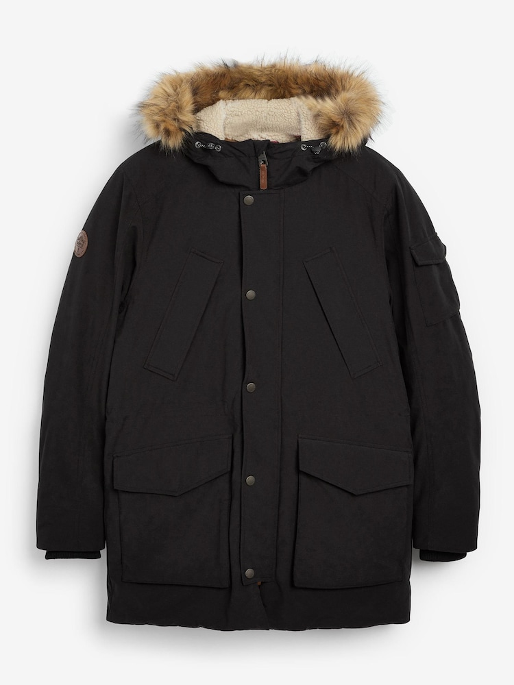 Black Shower Resistant Hooded Parka Coat - Image 8 of 8
