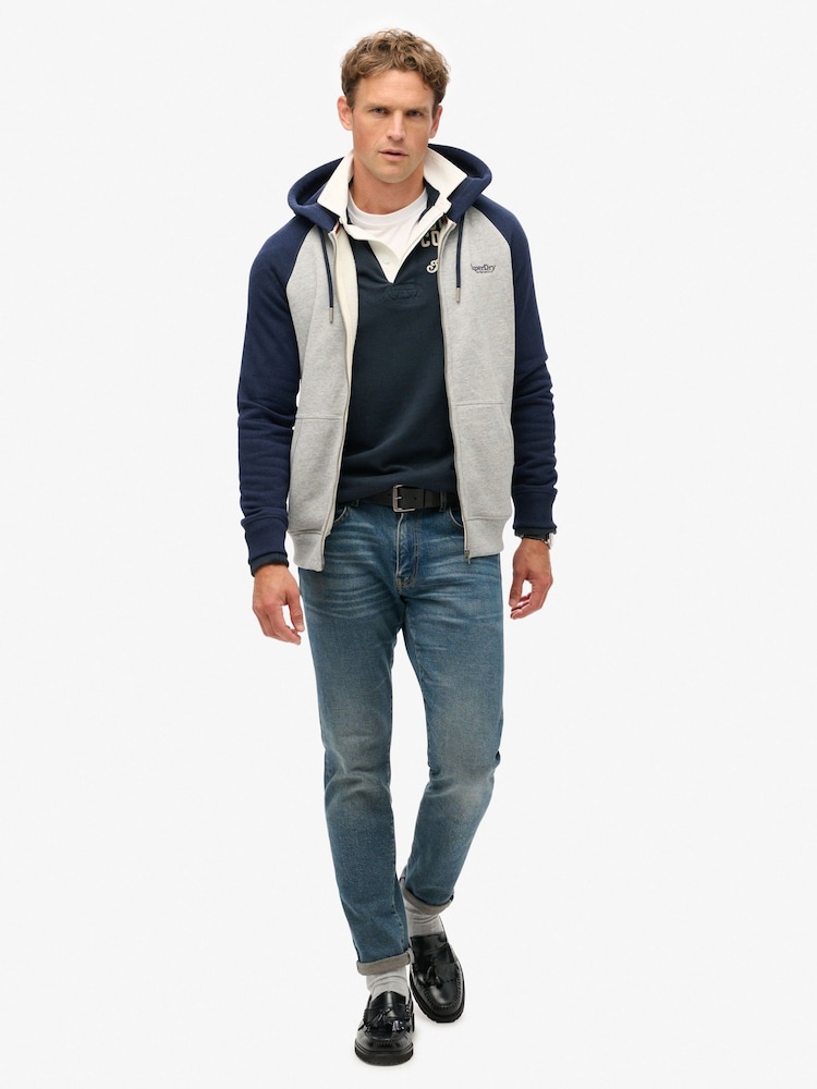 Superdry Grey/White Essential Baseball Zip-Up Hoodie - Image 2 of 5