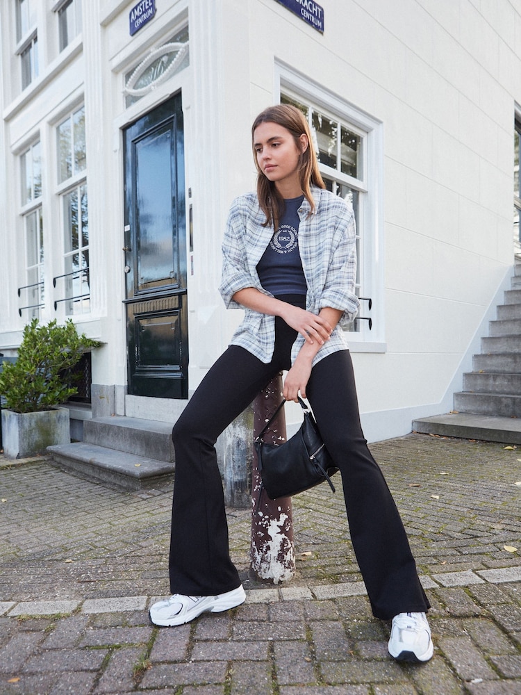 Black Power Sculpting Ponte Flare Leggings - Image 2 of 6
