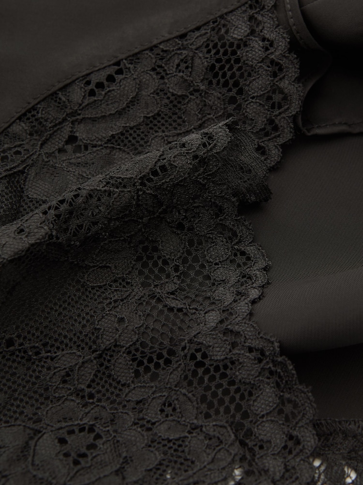 Reiss Black Clarissa Viscose Satin Lace Trim Shorts - Image 6 of 6