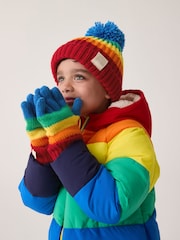 Little Bird by Jools Oliver Red/Blue Rainbow Striped Mittens/Gloves Set - Image 1 of 8