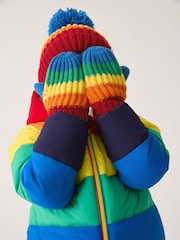 Little Bird by Jools Oliver Red/Blue Rainbow Striped Mittens/Gloves Set - Image 2 of 8