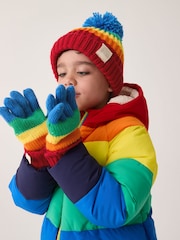 Little Bird by Jools Oliver Red/Blue Rainbow Striped Mittens/Gloves Set - Image 4 of 8