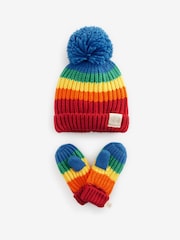 Little Bird by Jools Oliver Red/Blue Rainbow Striped Mittens/Gloves Set - Image 5 of 8