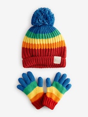 Little Bird by Jools Oliver Red/Blue Rainbow Striped Mittens/Gloves Set - Image 6 of 8