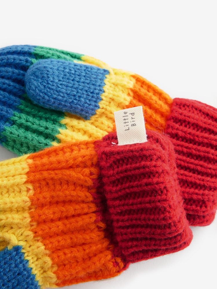 Little Bird by Jools Oliver Red/Blue Rainbow Striped Mittens/Gloves Set - Image 8 of 8