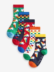 Little Bird by Jools Oliver Multi Star and Checkerboard Socks 5 Pack - Image 1 of 11