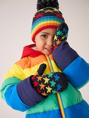 Little Bird by Jools Oliver Navy Rainbow Striped Mittens/Gloves Set - Image 1 of 7