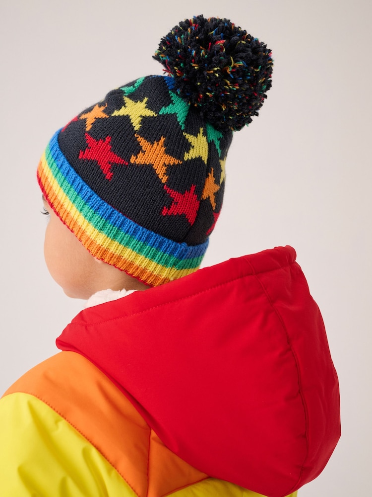 Little Bird by Jools Oliver Navy Rainbow Striped Mittens/Gloves Set - Image 3 of 3