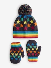 Little Bird by Jools Oliver Navy Rainbow Striped Mittens/Gloves Set - Image 5 of 7