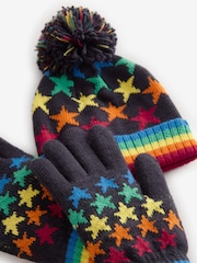 Little Bird by Jools Oliver Navy Rainbow Striped Mittens/Gloves Set - Image 6 of 7