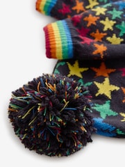 Little Bird by Jools Oliver Navy Rainbow Striped Mittens/Gloves Set - Image 7 of 7