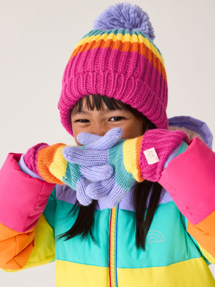 Little Bird by Jools Oliver Multi Rainbow Striped Mittens/Gloves Set - Image 1 of 7