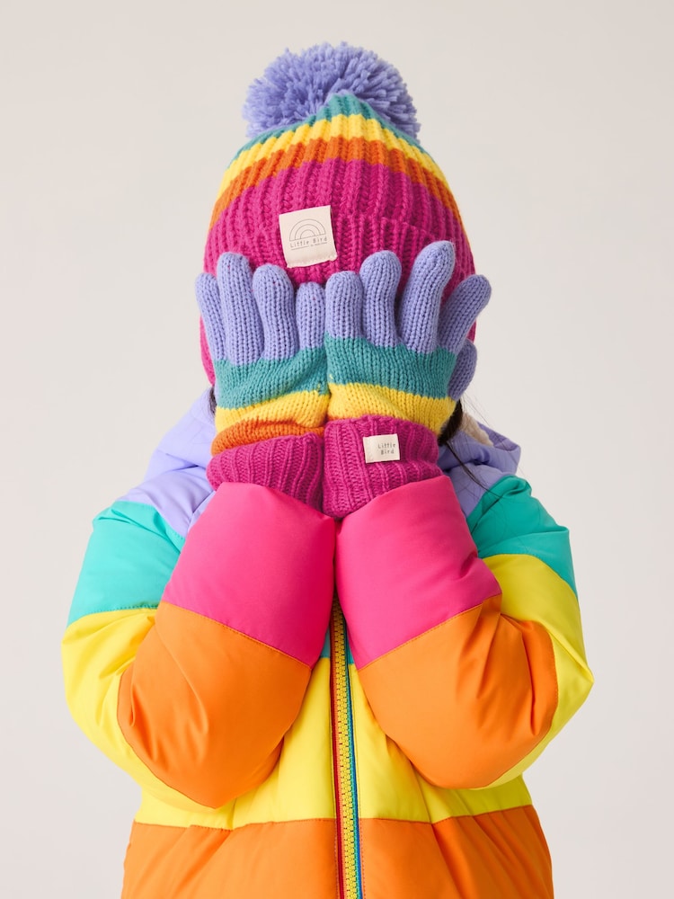 Little Bird by Jools Oliver Multi Rainbow Striped Mittens/Gloves Set - Image 2 of 7