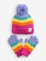Little Bird by Jools Oliver Multi Rainbow Striped Mittens/Gloves Set - Image 6 of 7