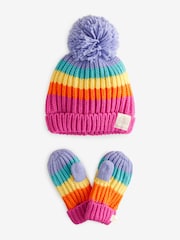 Little Bird by Jools Oliver Multi Rainbow Striped Mittens/Gloves Set - Image 7 of 7