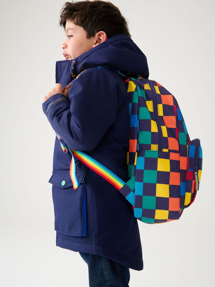 Little Bird by Jools Oliver Navy Checkerboard Bag Rainbow Backpack - Image 3 of 9