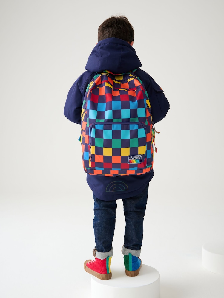 Little Bird by Jools Oliver Navy Checkerboard Bag Rainbow Backpack - Image 4 of 9