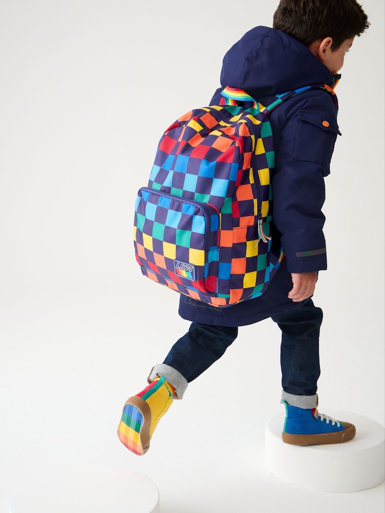 Little Bird by Jools Oliver Navy Checkerboard Bag Rainbow Backpack - Image 5 of 9