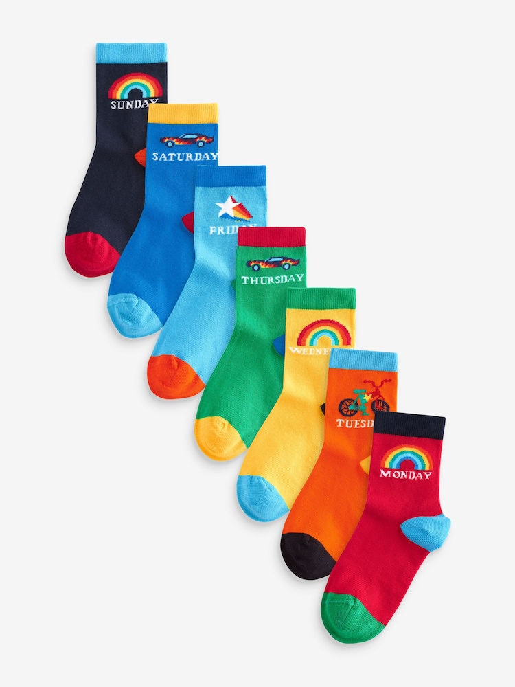 Little Bird by Jools Oliver Multi Bright Rainbow Days of the Week Socks 7 Pack - Image 1 of 10