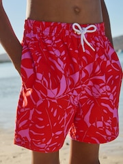 Bright Pink Leaf Printed Swim Shorts (3mths-16yrs) - Image 1 of 6