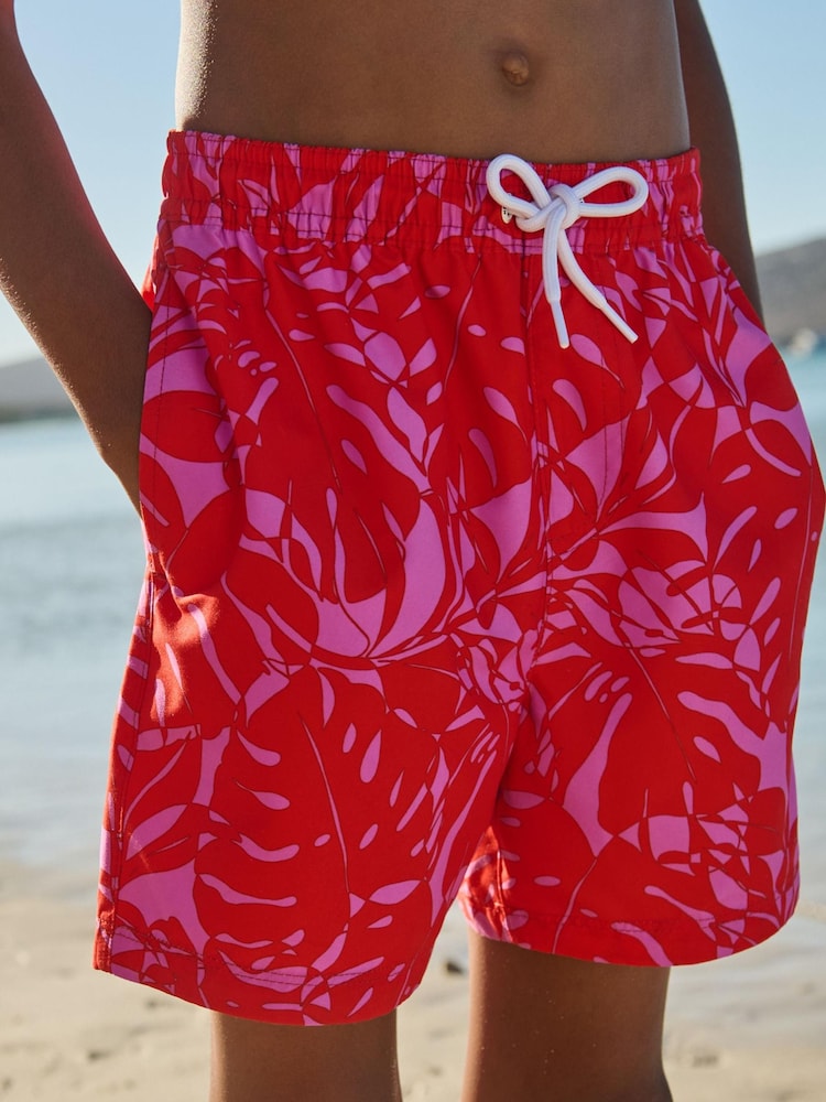 Bright Pink Leaf Printed Swim Shorts (3mths-16yrs) - Image 1 of 6