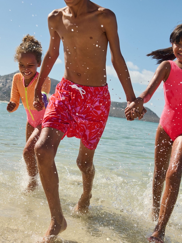 Bright Pink Leaf Printed Swim Shorts (3mths-16yrs) - Image 2 of 6