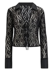 Pour Moi Black Lace Mollie Long Sleeve Cover Up Top - Image 3 of 4