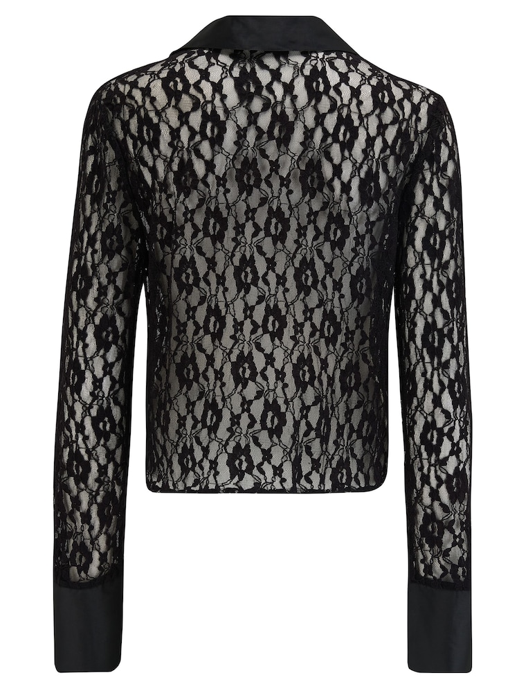 Pour Moi Black Lace Mollie Long Sleeve Cover Up Top - Image 4 of 4