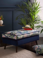 Clarke and Clarke Midnight Blue Wedgwood Waterlily Footstool - Image 1 of 3