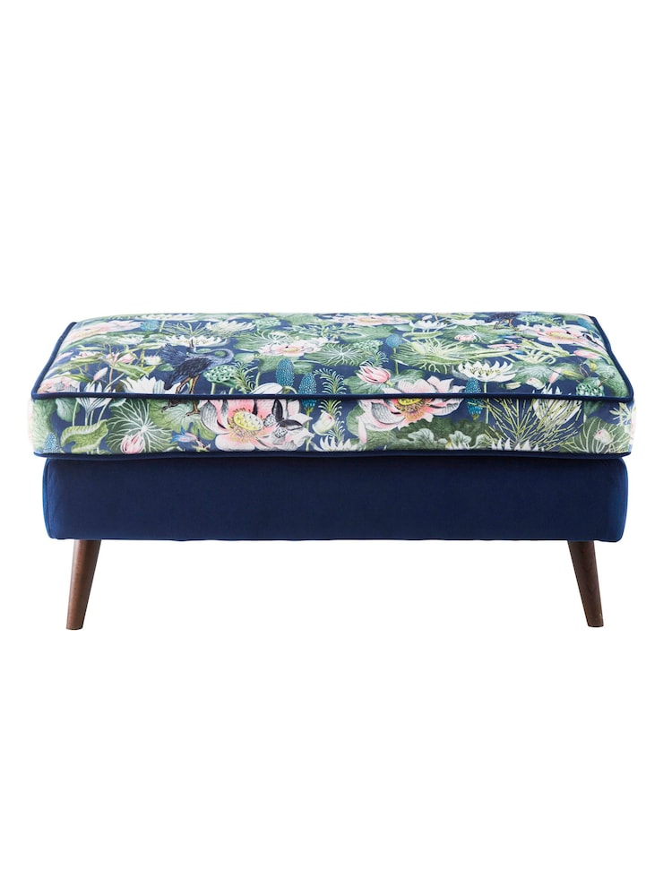 Clarke and Clarke Midnight Blue Wedgwood Waterlily Footstool - Image 2 of 3