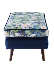 Clarke and Clarke Midnight Blue Wedgwood Waterlily Footstool - Image 3 of 3