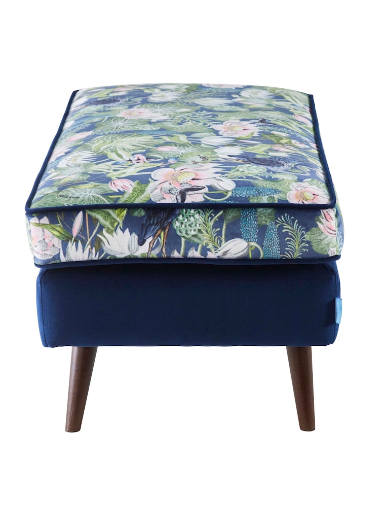 Clarke and Clarke Midnight Blue Wedgwood Waterlily Footstool - Image 3 of 3 Clarke and Clarke Midnight Blue Wedgwood Waterlily Footstool - Image 3 of 3